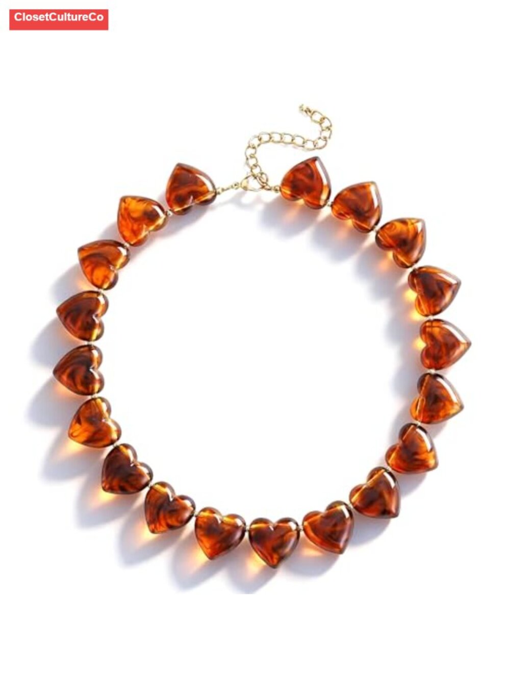 YUJIE Resin Heart Necklace Retro Chunky Beads Choker Adjustable